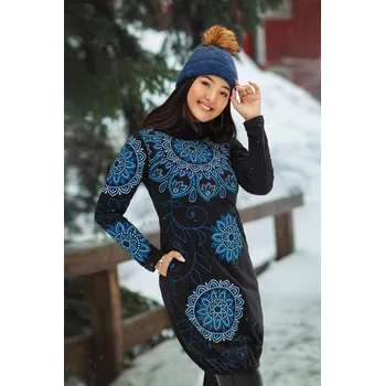 Dámská mikina Himalife Balonová šatomikina s rolákem Zaira - černá s modrou Velikost: 4XL - Móda pro plnoštíhlé, Oblečení nadměrné velikosti