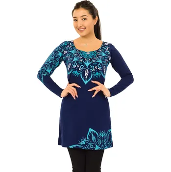 Dámské šaty Himalife Šaty s dlouhým rukávem Loa - tmavě modrá Velikost: 3XL - Móda pro plnoštíhlé, Oblečení nadměrné velikosti