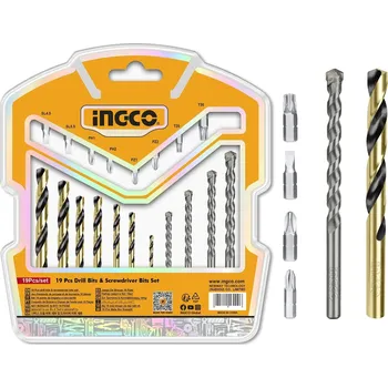 Bit Ingco AKSDB1901 Sada vrtáků a šestihranných bitů 19ks