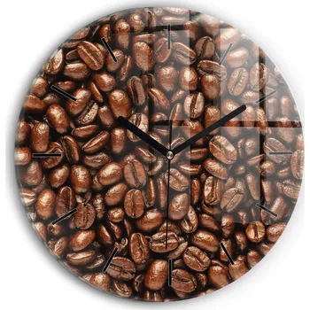 Hodiny Moderní skleněné foto hodiny na zeď s tichým mechanismem - Zrnka kávy, průměr 30 cm