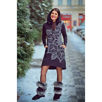 Dámská mikina Himalife Šatomikina s maxi kapucí Ayra - černá s metalickou stříbrnou Velikost: 4XL - Móda pro plnoštíhlé, Oblečení nadměrné velikosti