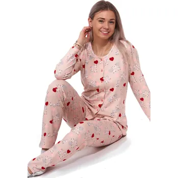 Dámské pyžamo Růžové elegantní dámské pyžamo celopropínací kojící - zamilovaná zvířátka - teplá pružná bavlna 1B2199 růžová xl