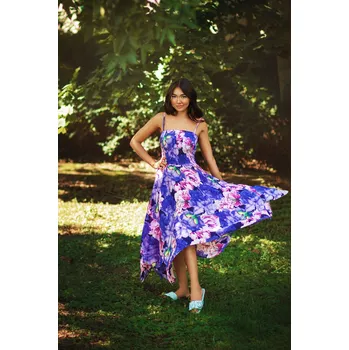 Dámské šaty Himalife Šaty-sukně 2v1 Dawa Pivoňka - modrá s fialovou a růžovou Velikost: L/XL - Móda pro plnoštíhlé, Oblečení nadměrné velikosti