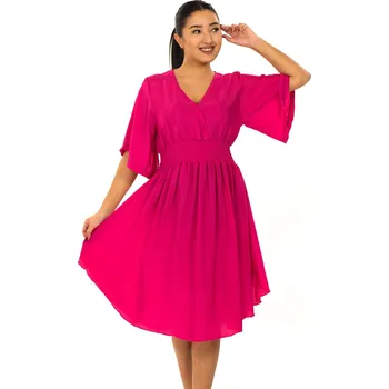 Dámské šaty Himalife Šaty s širokými rukávy Plain - růžové Velikost: L/XL - Móda pro plnoštíhlé, Oblečení nadměrné velikosti