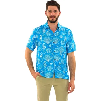 Pánská košile Himalife Pánská košile Mušle - modrá s bílou Velikost: 4XL - Móda pro plnoštíhlé, Oblečení nadměrné velikosti