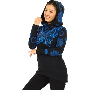 Dámská mikina Himalife Mikina Moana s maxi kapucí - černá s modrou Velikost: 3XL - Móda pro plnoštíhlé, Oblečení nadměrné velikosti