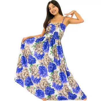 Dámské šaty Himalife Dlouhé šaty s kapsami Pivoňka - bílá s fialovou Velikost: XXL/3XL - Móda pro plnoštíhlé, Oblečení nadměrné velikosti