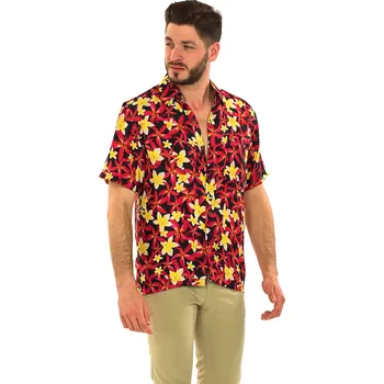 Pánská košile Himalife Pánská košile Plumérie - černá s červenou Velikost: L