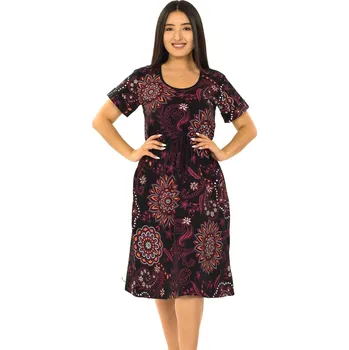 Dámské šaty Himalife Šaty s krátkým rukávem Saida - černá s červenou Velikost: L/XL - Móda pro plnoštíhlé, Oblečení nadměrné velikosti