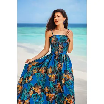 Dámské šaty Himalife Dlouhé šaty s kapsami Taya - modrá se zlatou Velikost: S/M