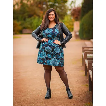Dámské šaty Himalife Šaty s dlouhým rukávem Moya - černá s modrou Velikost: XL - Móda pro plnoštíhlé, Oblečení nadměrné velikosti
