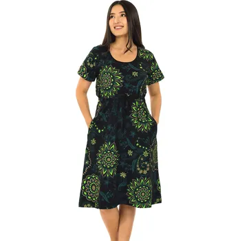 Dámské šaty Himalife Šaty s krátkým rukávem Saida - černá s limetkovou Velikost: L/XL - Móda pro plnoštíhlé, Oblečení nadměrné velikosti