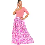 Himalife Maxi sukně s kapsami Taina - bílá s růžovou Velikost: L/XL - Móda pro plnoštíhlé, Oblečení nadměrné velikosti