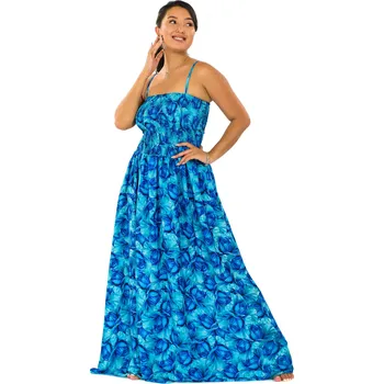 Dámské šaty Himalife Dlouhé šaty s kapsami Rose - tyrkysová s modrou Velikost: XXL/3XL - Móda pro plnoštíhlé, Oblečení nadměrné velikosti