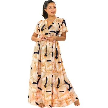 Dámské šaty Himalife Dlouhé zavinovací šaty Monstera - tmavě modrá se zlatou Velikost: XXL/3XL - Móda pro plnoštíhlé, Oblečení nadměrné velikosti