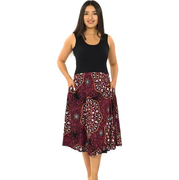 Dámské šaty Himalife Šaty s kapsami Aika - černá s červenou Velikost: XL - Móda pro plnoštíhlé, Oblečení nadměrné velikosti