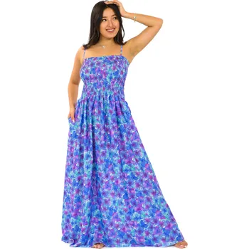 Dámské šaty Himalife Dlouhé šaty s kapsami Rotuma - tyrkysová s fialovou Velikost: S/M