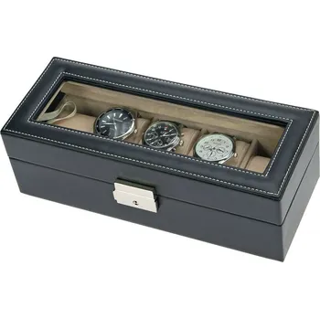 Obal pro sběratelský předmět SAFE Elegantní kožená krabička, na 5 náramkových hodinek, černá