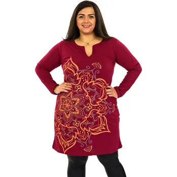 Dámské šaty Himalife Šaty s dlouhým rukávem Sheela - vínová Velikost: S