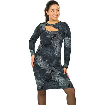 Dámské šaty Himalife Šaty s dlouhým rukávem Lily - černá s bílou Velikost: XXL - Móda pro plnoštíhlé, Oblečení nadměrné velikosti