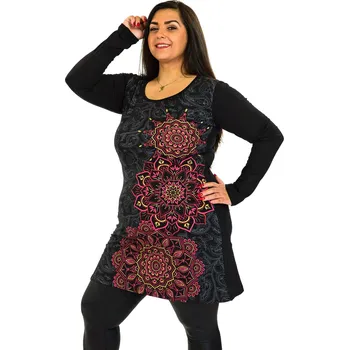 Dámské šaty Himalife Šaty s dlouhým rukávem Taika - černá s růžovou Velikost: M