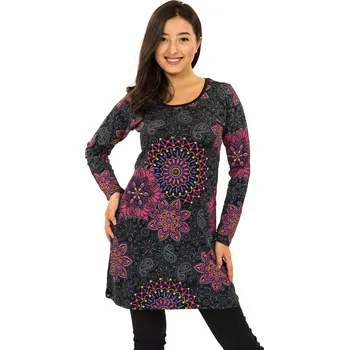 Dámské šaty Himalife Šaty s dlouhým rukávem Sambora - černá s růžovou Velikost: XL - Móda pro plnoštíhlé, Oblečení nadměrné velikosti