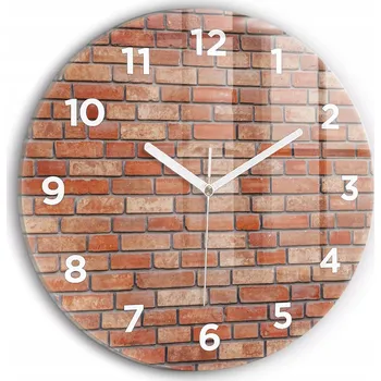 Hodiny Moderní skleněné nástěnné hodiny s potiskem Cihlová zeď kulatý průměr 30 cm