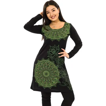 Dámské šaty Himalife Šaty s dlouhým rukávem Taila - černá se zelenou Velikost: S