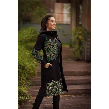 Dámská mikina Himalife Prodloužená mikina na zip s kapucí Isa - černá s limetkovou Velikost: XXL - Móda pro plnoštíhlé, Oblečení nadměrné velikosti