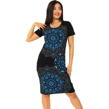 Dámské šaty Himalife Šaty Fenua - černá s modrou Velikost: 3XL - Móda pro plnoštíhlé, Oblečení nadměrné velikosti