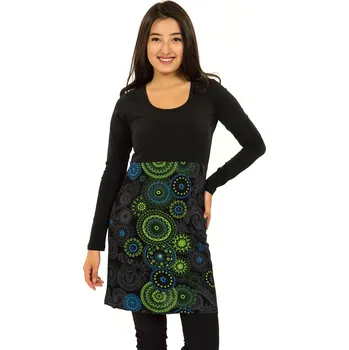 Dámské šaty Himalife Šaty s dlouhým rukávem Heiva - černá s limetkovou Velikost: XXL - Móda pro plnoštíhlé, Oblečení nadměrné velikosti