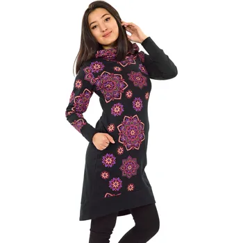 Dámská mikina Himalife Šatomikina s maxi kapucí Pokhara - černá s růžovou Velikost: XXL - Móda pro plnoštíhlé, Oblečení nadměrné velikosti