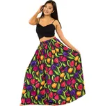 Himalife Maxi sukně s kapsami Tulipány - černá s barvami Velikost: L/XL - Móda pro plnoštíhlé, Oblečení nadměrné velikosti