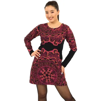 Dámské šaty Himalife Šaty s dlouhým rukávem Kailua - černá s růžovou Velikost: S