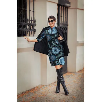 Dámské šaty Himalife Košilové šaty Karina - černá s modrou Velikost: XL - Móda pro plnoštíhlé, Oblečení nadměrné velikosti