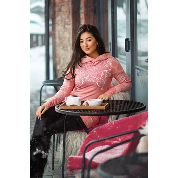 Dámská mikina Himalife Mikina Moana s maxi kapucí - růžová s bílou Velikost: 3XL - Móda pro plnoštíhlé, Oblečení nadměrné velikosti