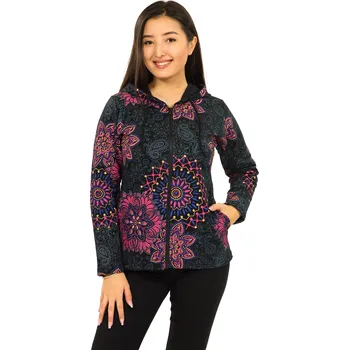 Dámská mikina Himalife Hřejivá mikina na zip s kapucí Salma - černá s růžovou Velikost: 4XL - Móda pro plnoštíhlé, Oblečení nadměrné velikosti