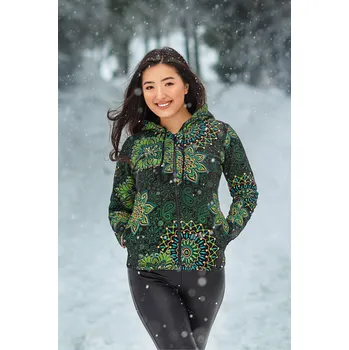 Dámská mikina Himalife Hřejivá mikina na zip s kapucí Salma - černá se zelenou Velikost: 4XL - Móda pro plnoštíhlé, Oblečení nadměrné velikosti