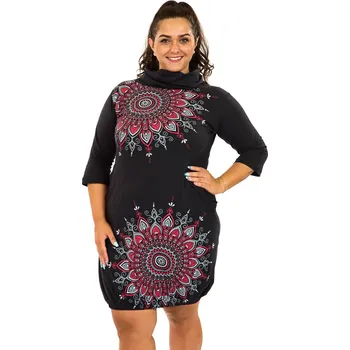 Dámské šaty Himalife Balonové šaty s límcem Tara - černá s červenou Velikost: XXL - Móda pro plnoštíhlé, Oblečení nadměrné velikosti