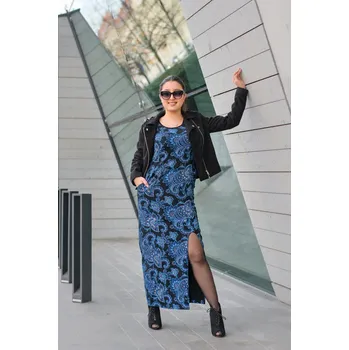 Dámské šaty Himalife Dlouhé šaty s kapsami Etisha - černá s modrou Velikost: 3XL - Móda pro plnoštíhlé, Oblečení nadměrné velikosti