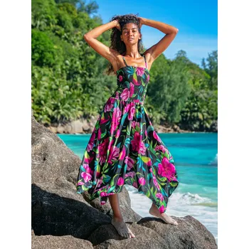 Dámské šaty Himalife Šaty-sukně 2v1 Dawa Nara - černá s fialovou Velikost: XXL/3XL - Móda pro plnoštíhlé, Oblečení nadměrné velikosti