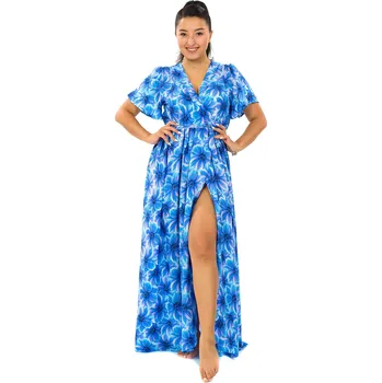 Dámské šaty Himalife Dlouhé zavinovací šaty Shira - tyrkysová Velikost: 4XL/5XL - Móda pro plnoštíhlé, Oblečení nadměrné velikosti