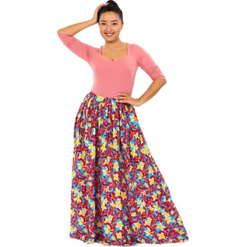 Dámská sukně Himalife Maxi sukně s kapsami Plumérie - tyrkysová s růžovou Velikost: XXL/3XL - Móda pro plnoštíhlé, Oblečení nadměrné velikosti