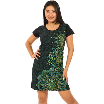 Dámské šaty Himalife Šaty s krátkým rukávem Damsa - černá se zelenou Velikost: XL - Móda pro plnoštíhlé, Oblečení nadměrné velikosti