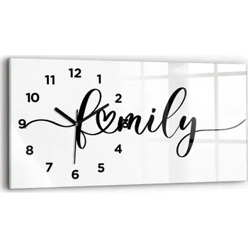 Hodiny Skleněné moderní nástěnné hodiny s potiskem horizontální 60x30 cm Nápis rodina