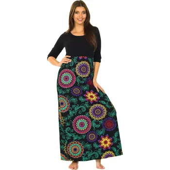 Dámské šaty Himalife Dlouhé šaty s 3/4 rukávem Kyra - černá s barvami Velikost: XXL/3XL - Móda pro plnoštíhlé, Oblečení nadměrné velikosti