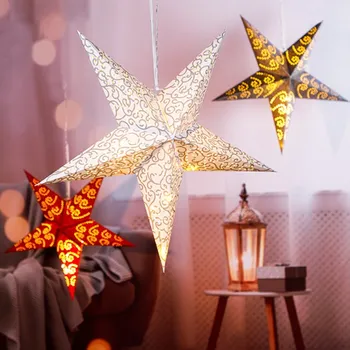 Vánoční dekorace Vánoční hvězda 60 cm papírová stříbrná 5-cípá 15 LED na baterie k zavěšení Varianta: červená