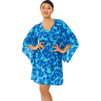 Dámské šaty Himalife Šaty s maxi rukávy Rose - tyrkysová s modrou Velikost: 3XL - Móda pro plnoštíhlé, Oblečení nadměrné velikosti