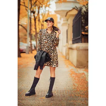 Dámské šaty Himalife Košilové šaty Etosha - černá s béžovou Velikost: XL - Móda pro plnoštíhlé, Oblečení nadměrné velikosti