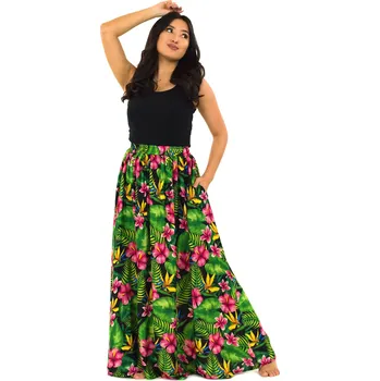 Dámská sukně Himalife Maxi sukně s kapsami Rania - černá s barvami Velikost: XXL/3XL - Móda pro plnoštíhlé, Oblečení nadměrné velikosti